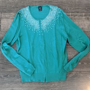GAP seafoam green cardigan with sequins